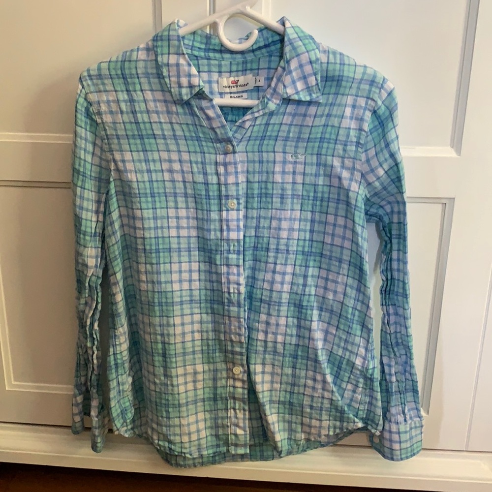 Vineyard Vines Linen Plaid Button Down
